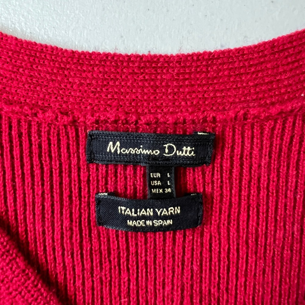 Massimo Dutti Wool Blend V Neck Red Knit Sweater Italian Yarn Womens L - Picture 4 of 9